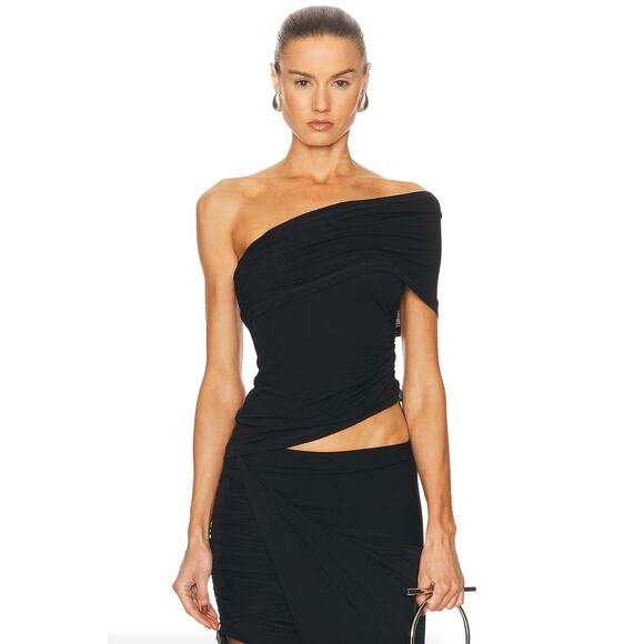Helmut Lang | NWT Wind One Shoulder Top in Black Jersey XS - Picture 1 of 7